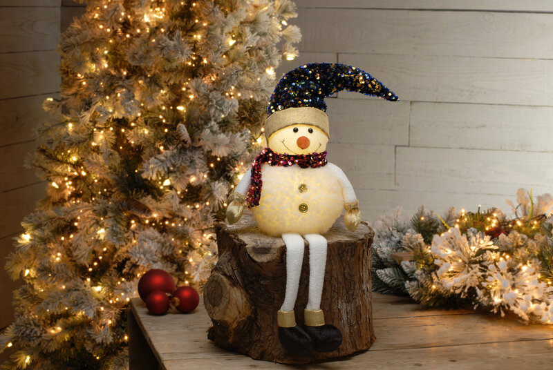 Battery Operated Dangly Legs Sequin Snowman