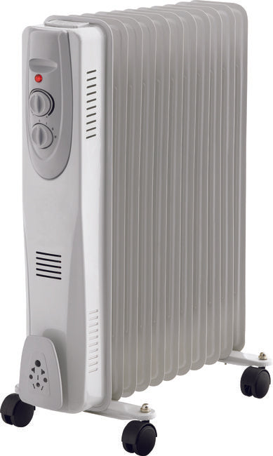 9 Fin White Oil Filled Radiator 2500w with Timer